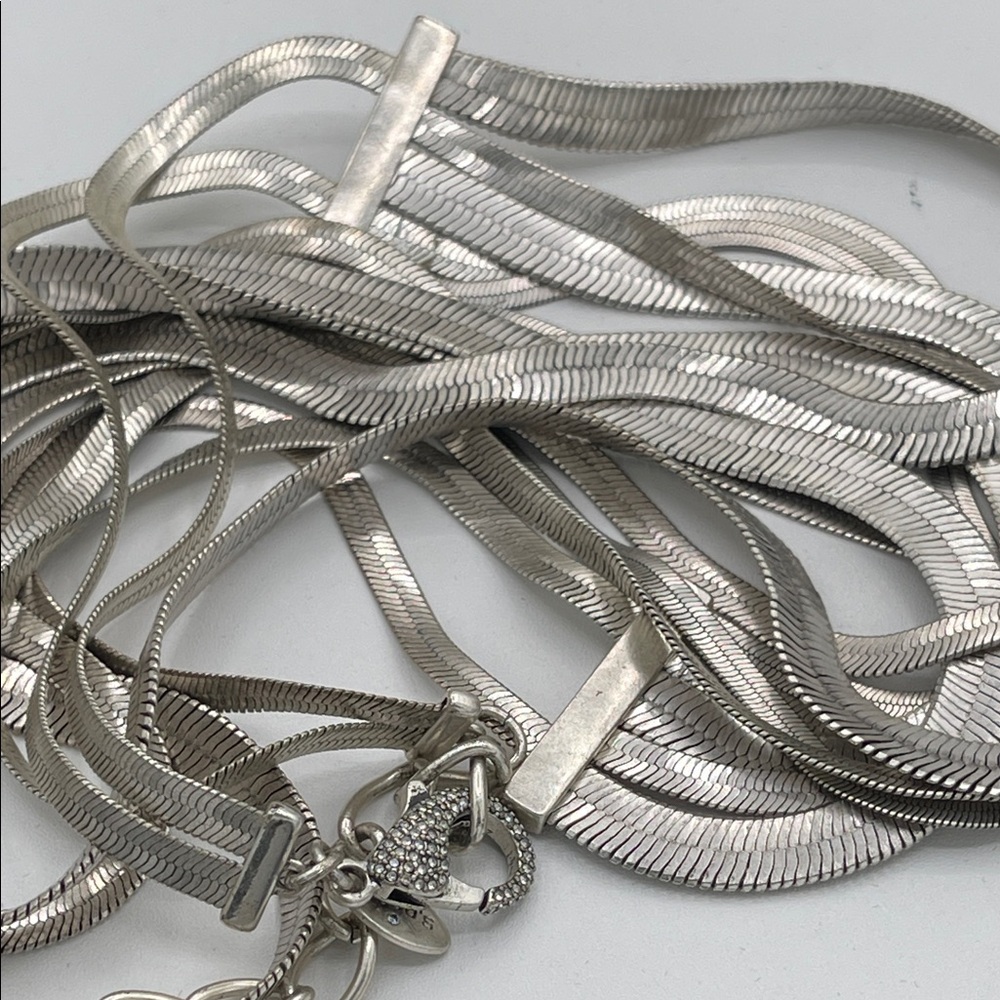 4.15.26-11 Chico's Layered Silver-Tone Multi Strand Necklace with Rhinestones19”